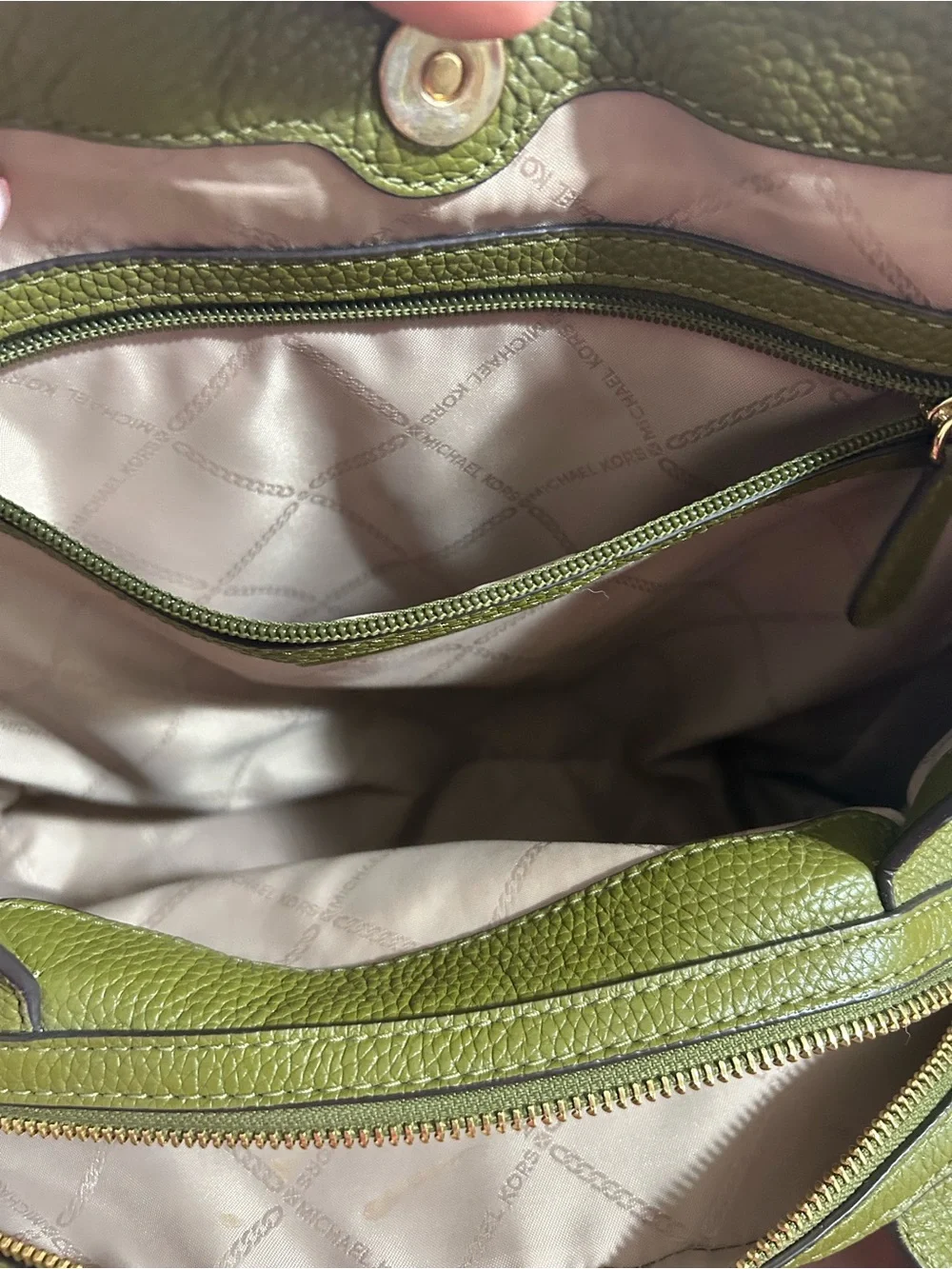 Michael Kors Olive Green Pebbled Leather Hobo Shoulder Bag
